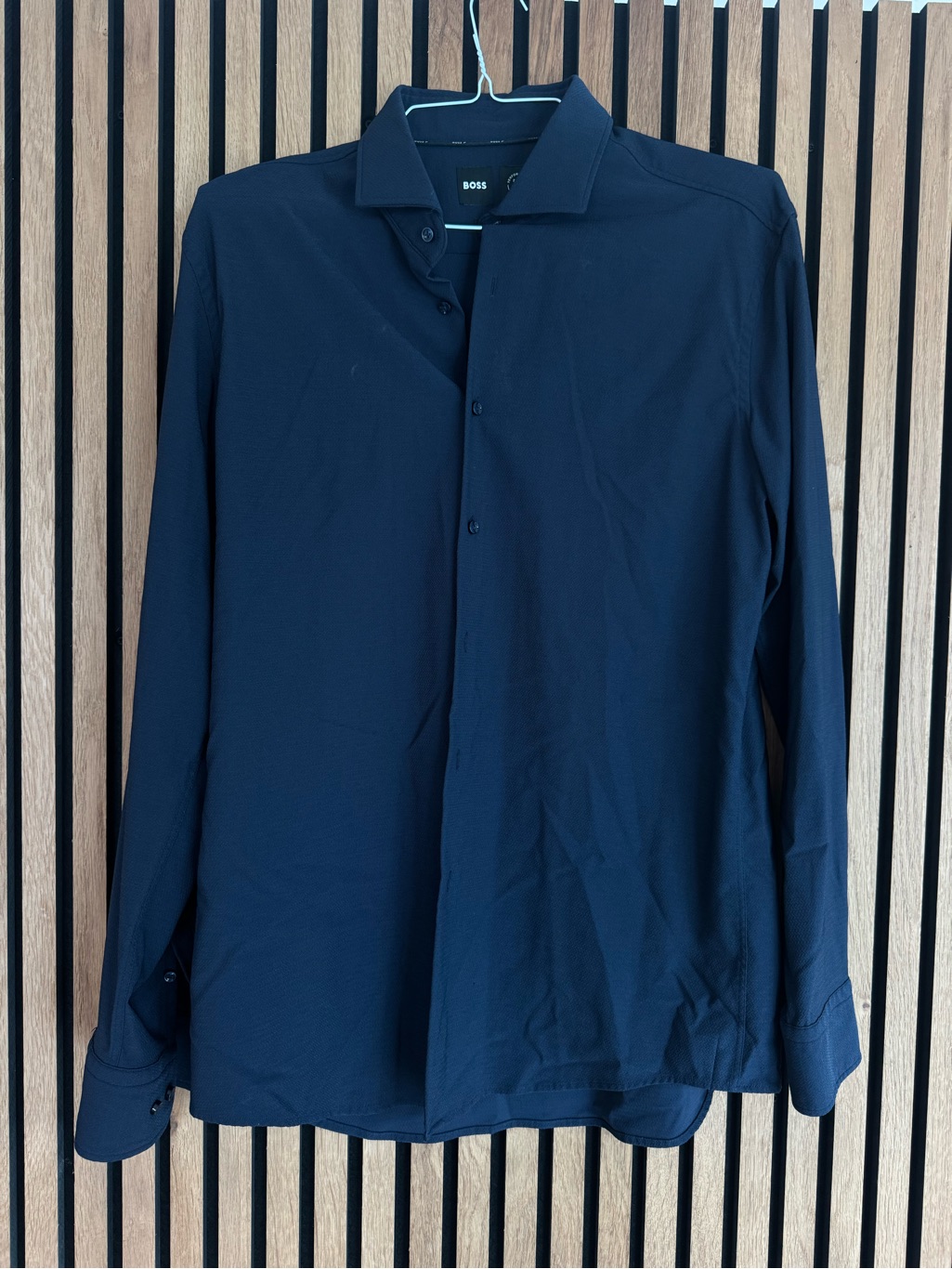 Boss Men's Dark Navy Long-Sleeve Slim Fit Performance Shirt